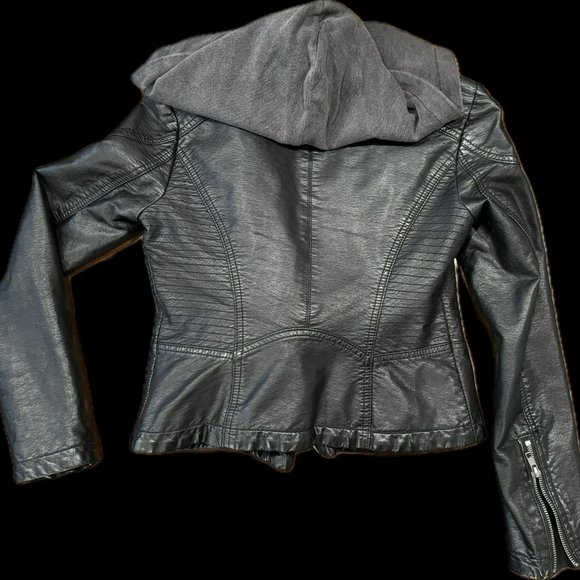 Black Free People Hooded Cropped Leather Jacket Women's Size XS - Picture 2 of 4